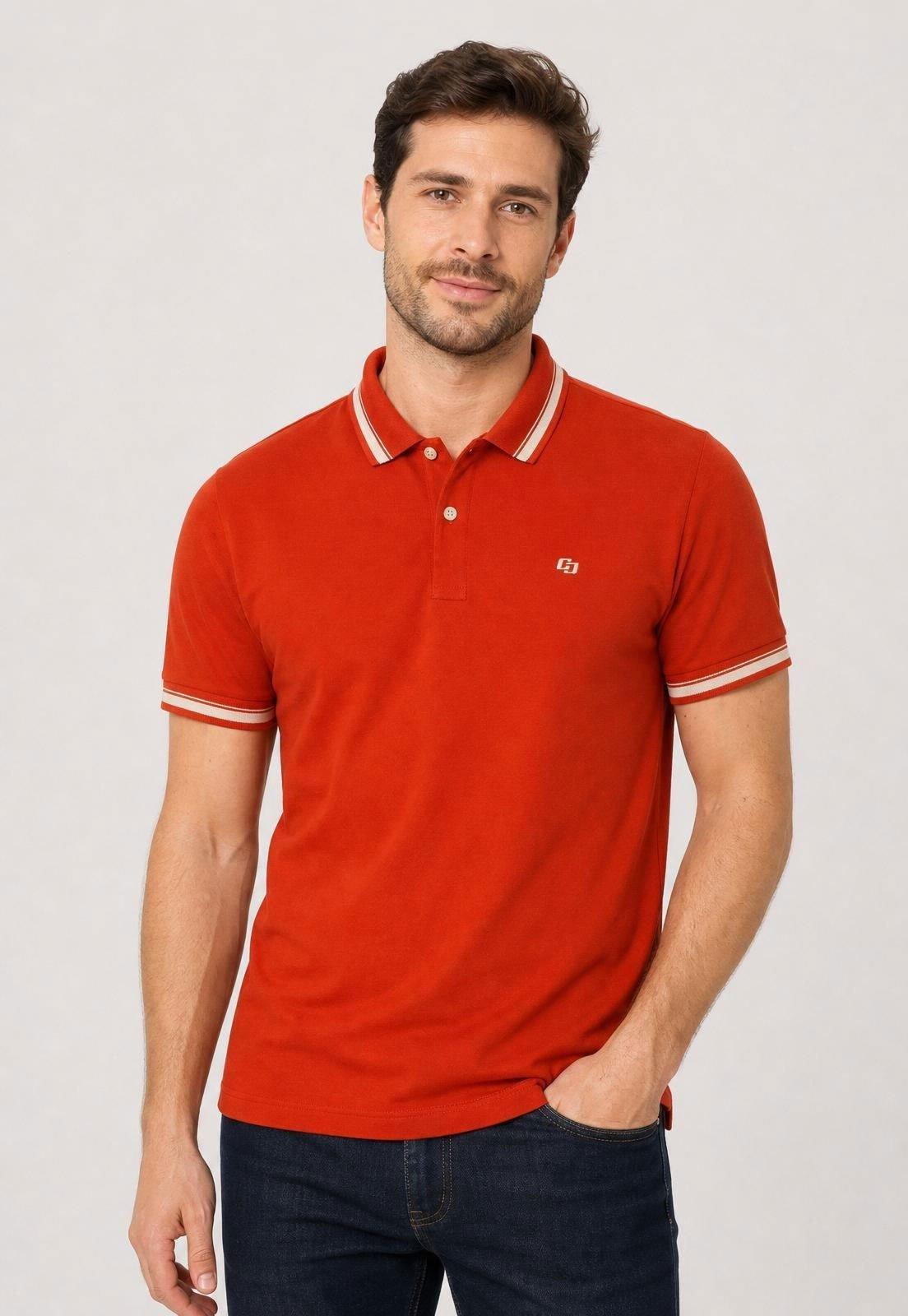 Camisa Polo Masculina Colcci Gola Listrada Vermelha