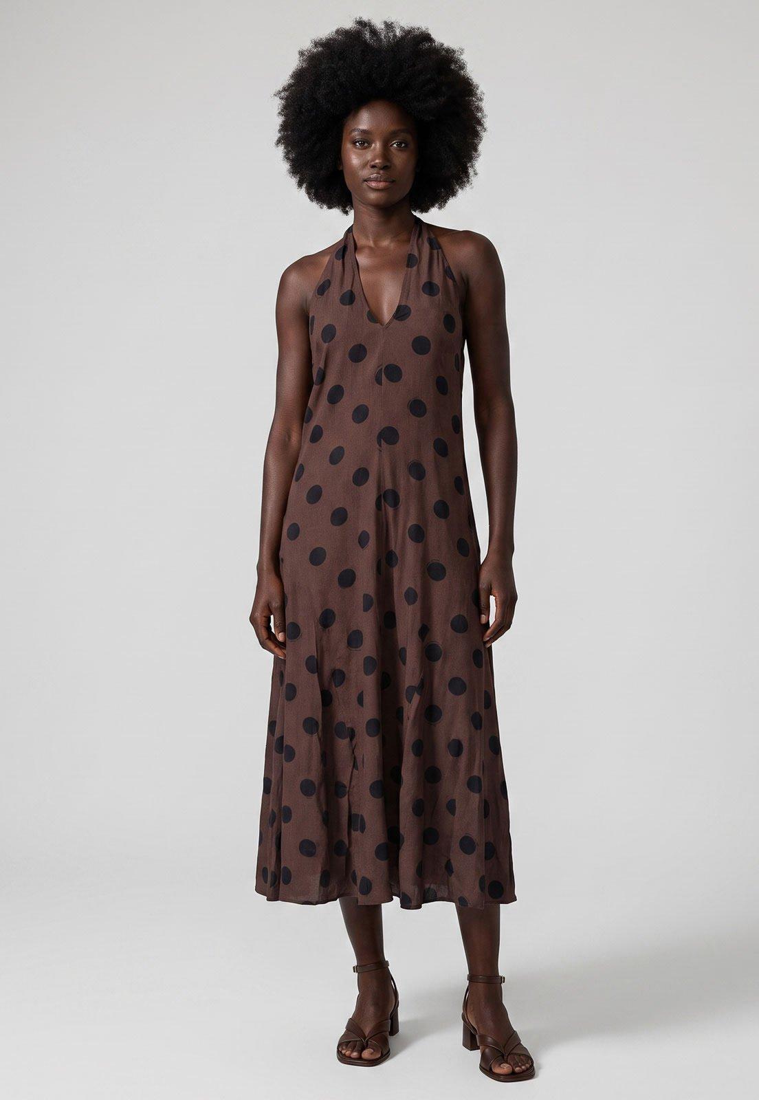 Vestido Feminino FARM Midi Estampa Bolinhas Preto