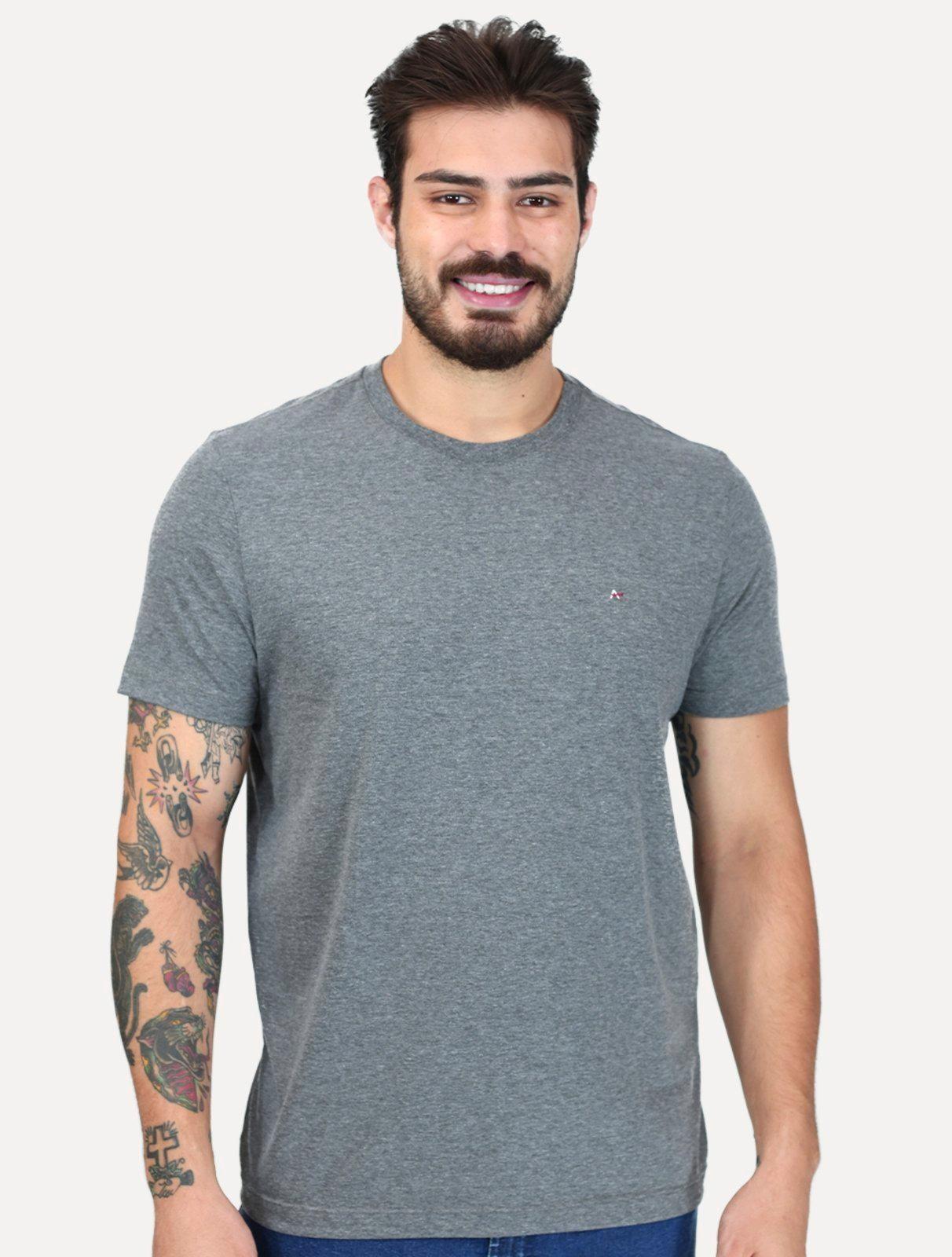 Camiseta Aramis Masculina Basic Lisa Cinza Mescla