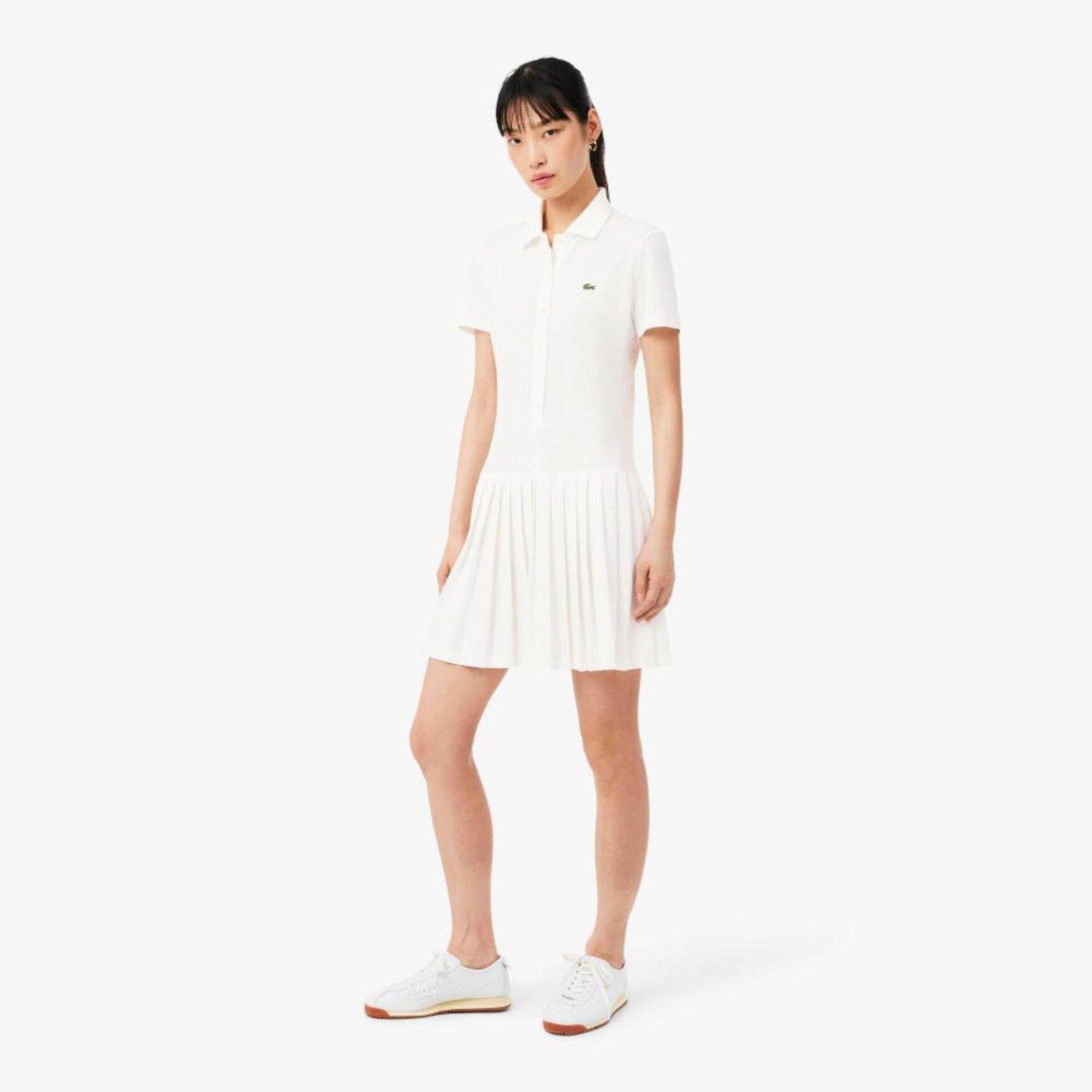Vestido Polo Plissado em Piqué Stretch Branco