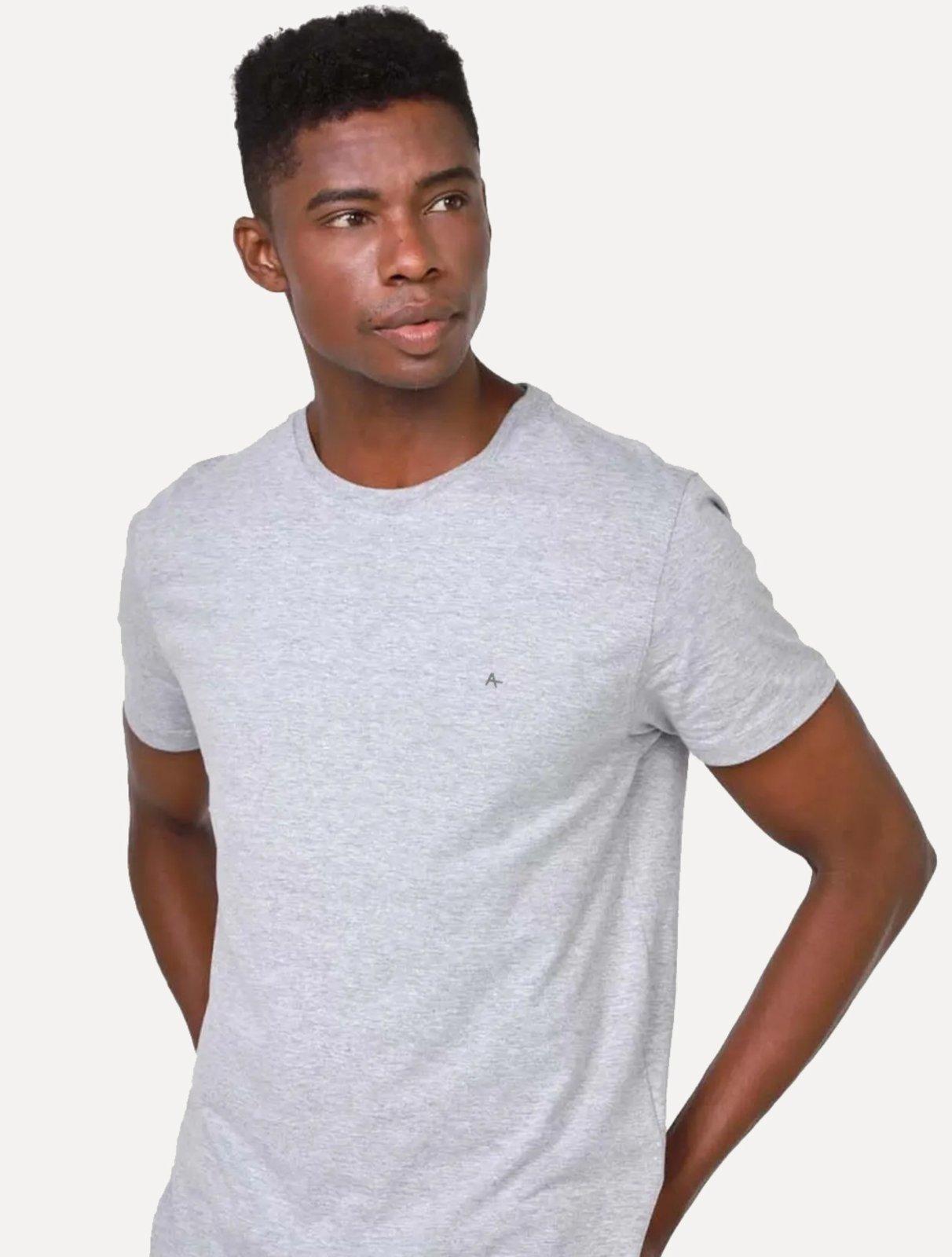 Camiseta Aramis Masculina Malha Fio a Fio Cinza Mescla