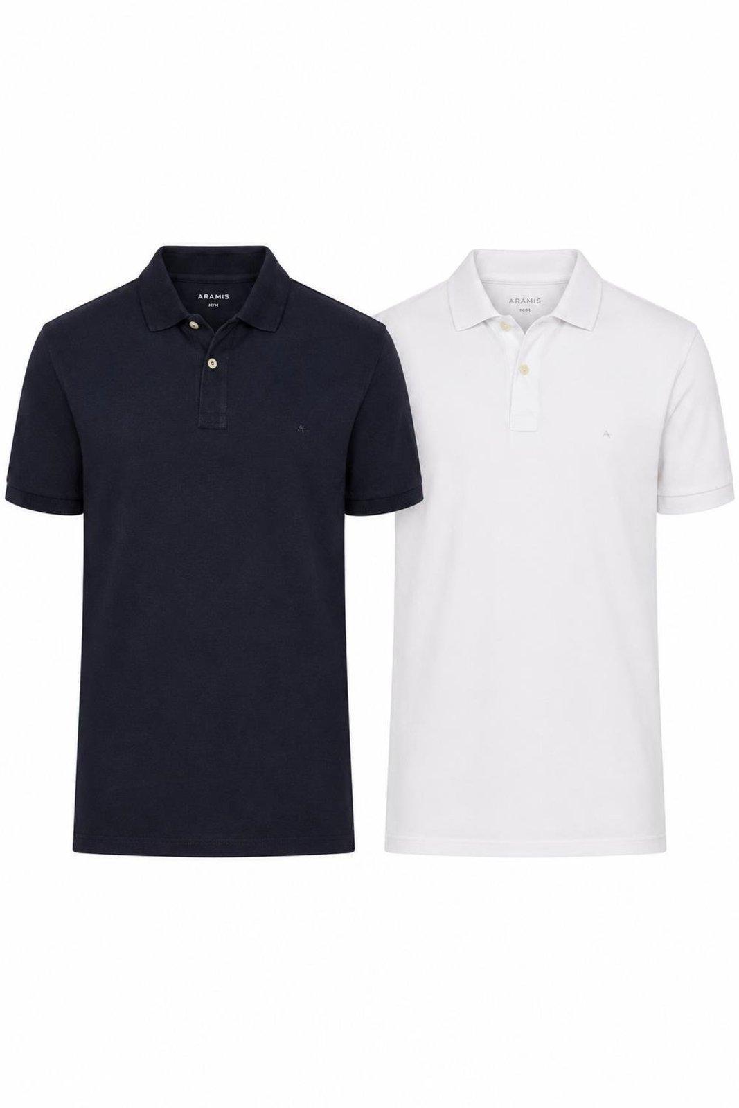 Kit Aramis 2 Polos Algodão Piquet Branco e Marinho