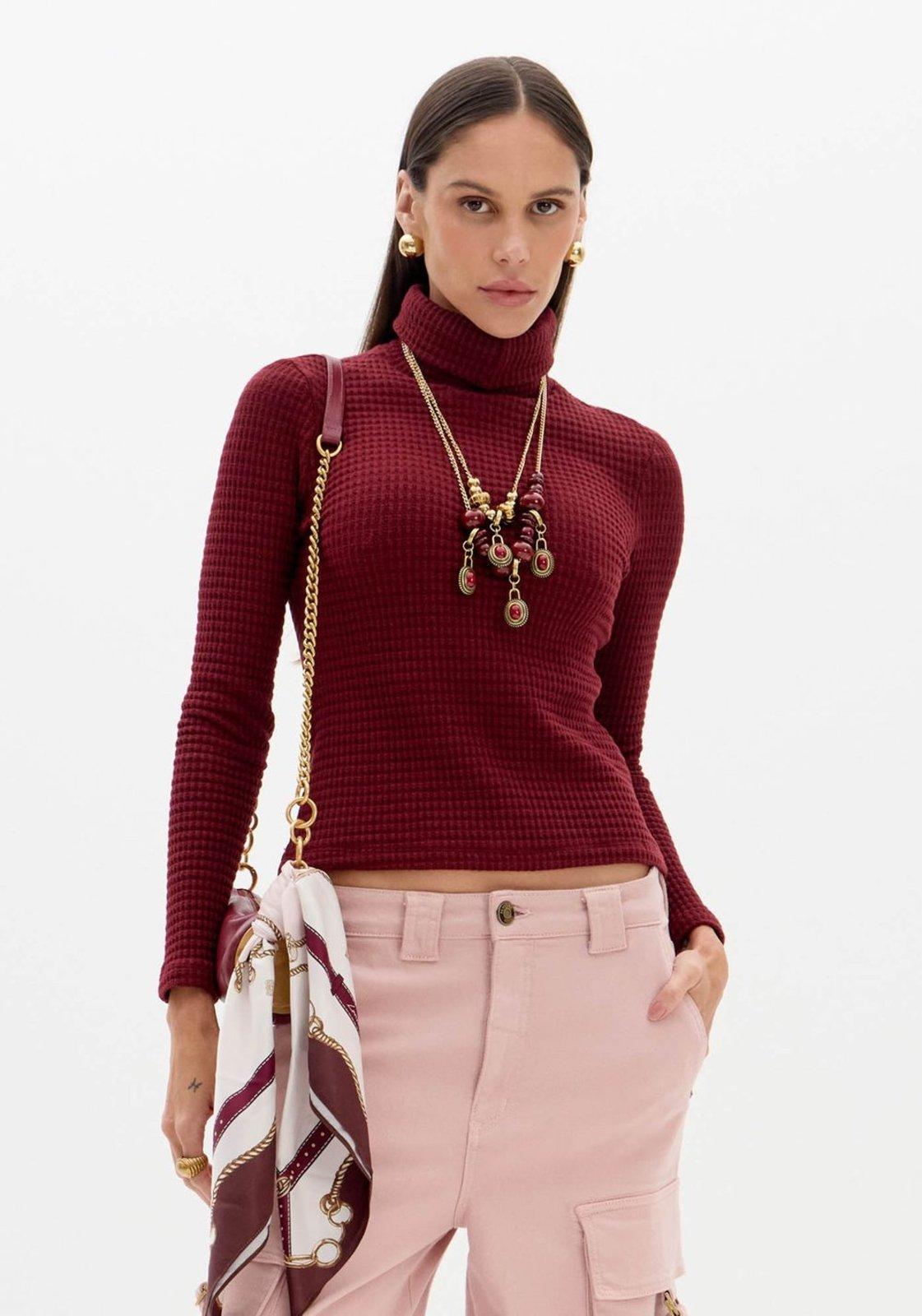 Blusa De Mangas Longas Com Gola Alta Lança Perfume