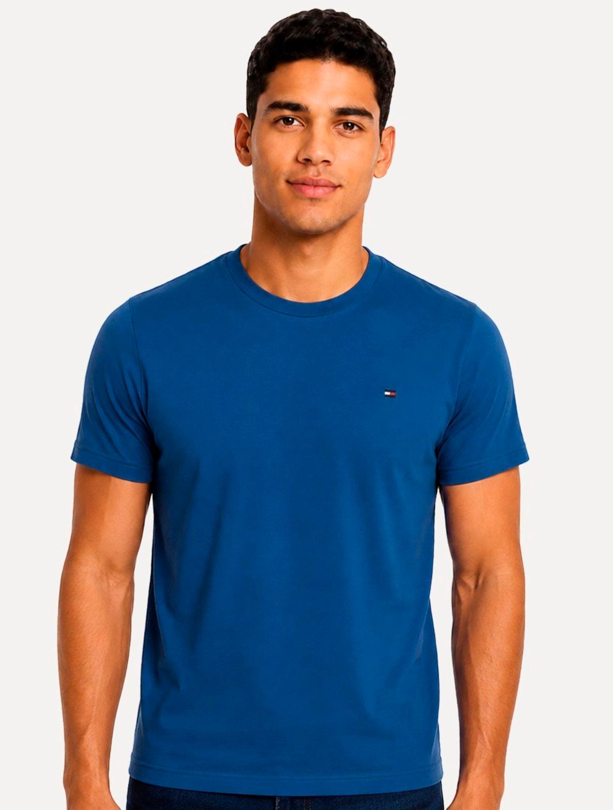 Camiseta Tommy Hilfiger Masculina Pigment Blue Slim Fit Essential Stretch Azul