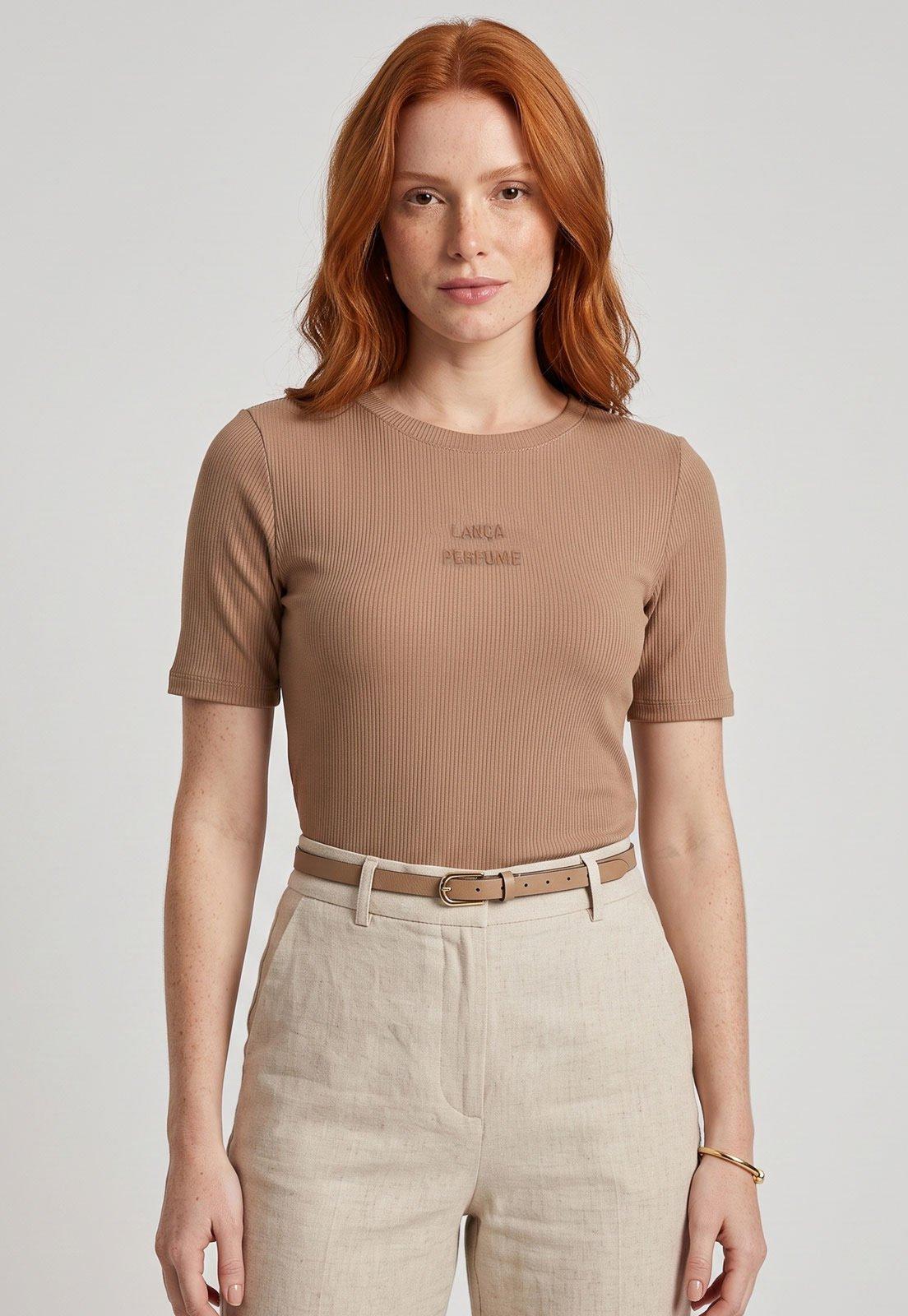 Blusa Feminina Lança Perfume Manga Curta Bege