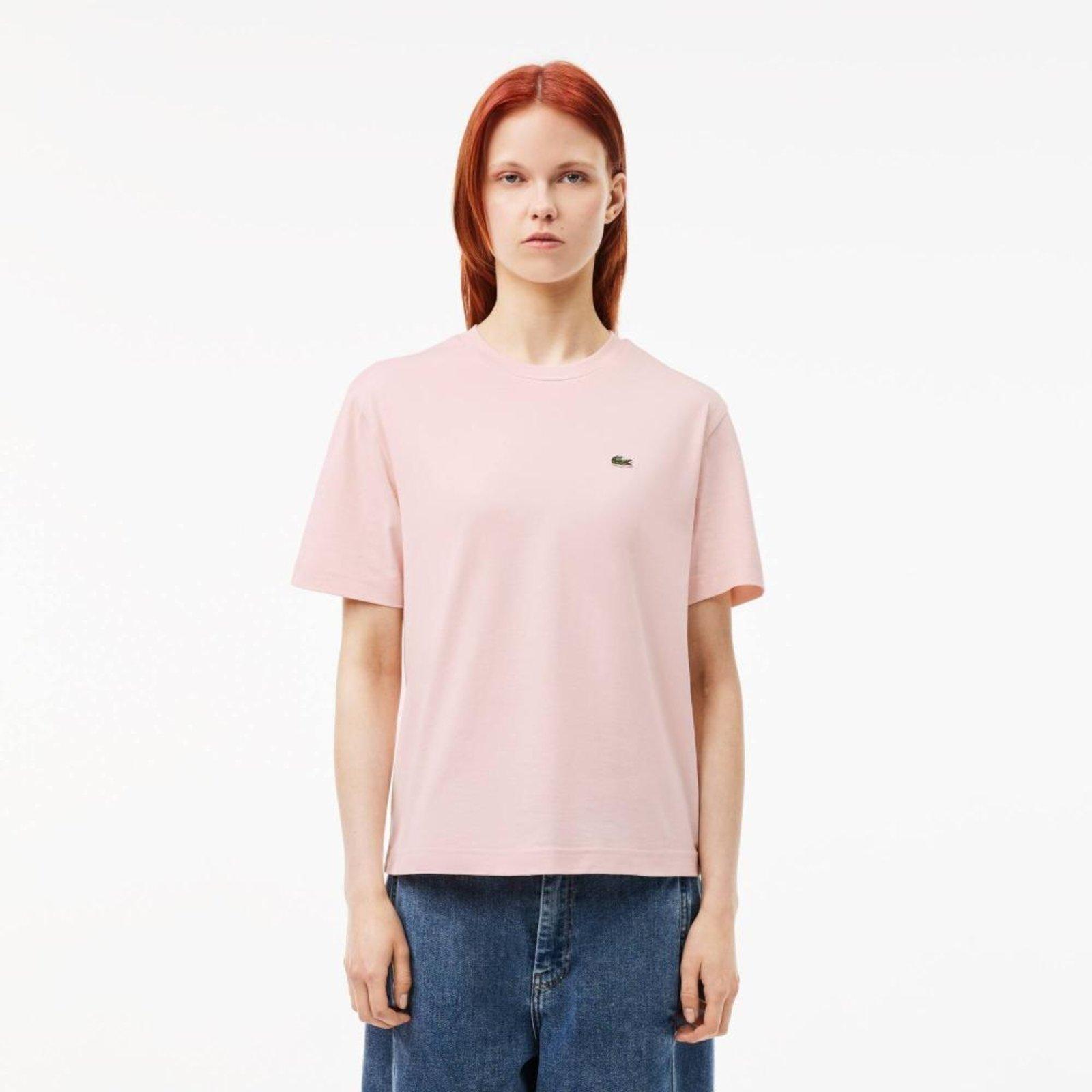 Camiseta Lacoste de Algodão Pima Jersey Leve de Ajuste Relaxado Rosa
