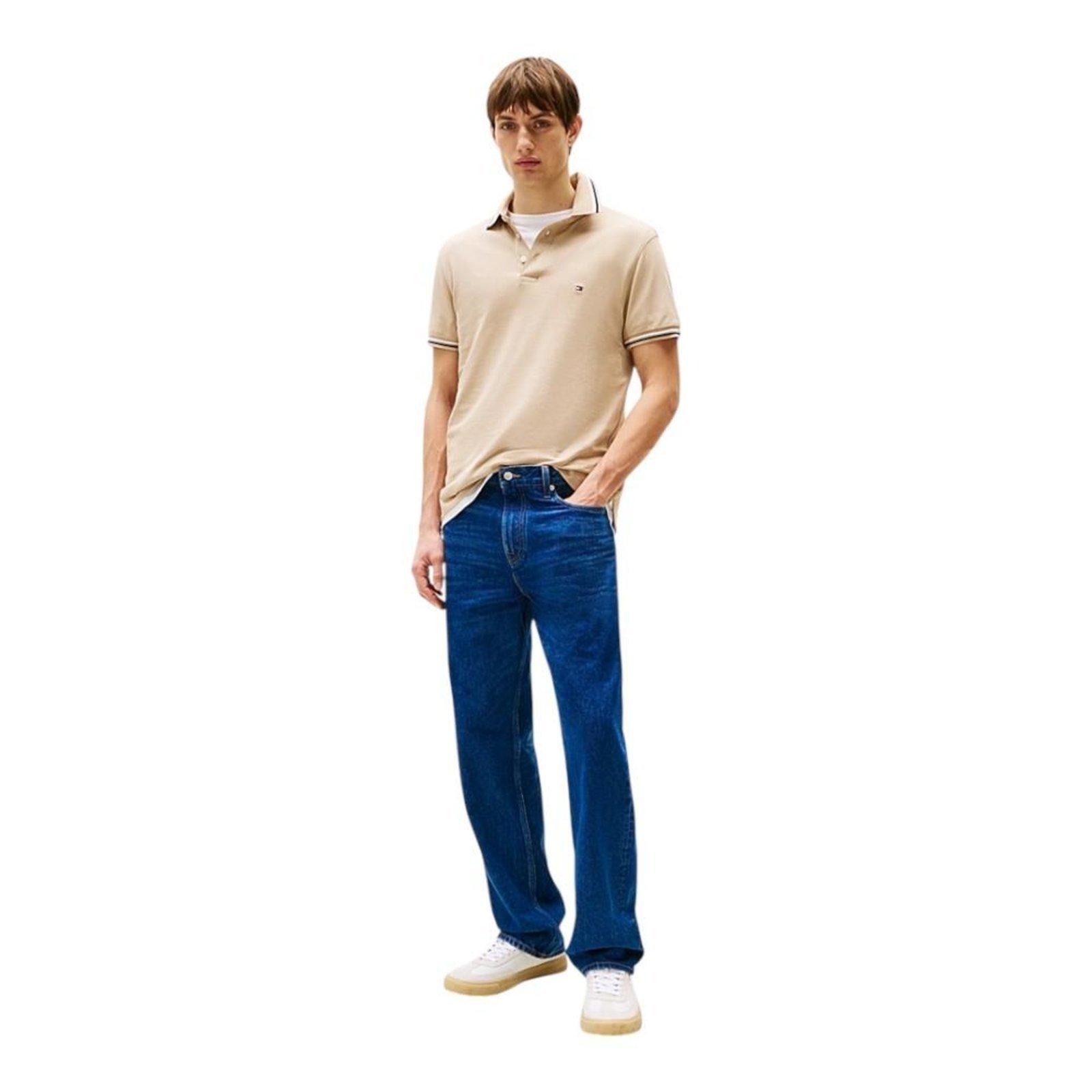 Camisa Polo Tommy Hilfiger Tipped Slim Fit Masculina Bege