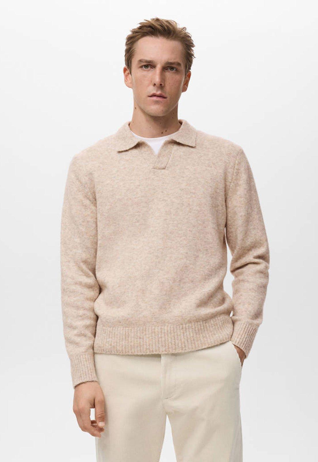 Suéter Masculino Mango Gola Polo Bege