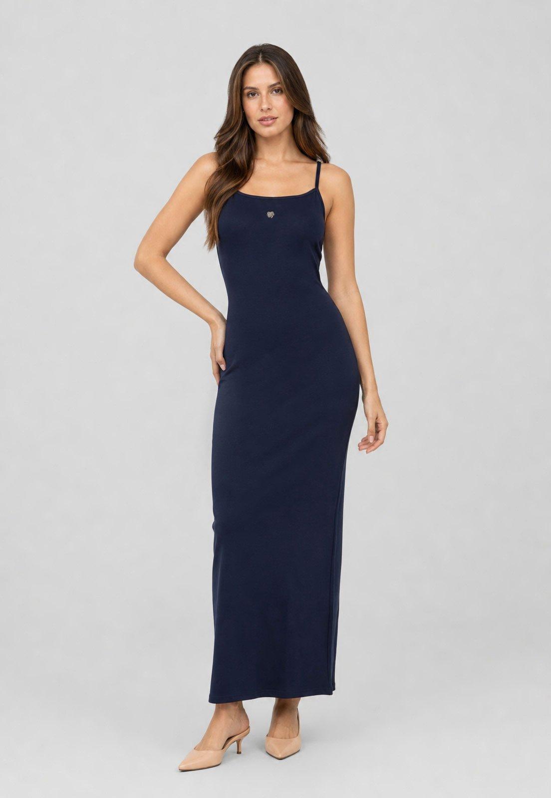 Vestido Feminino Lança Perfume Alças Finas Longo Azul