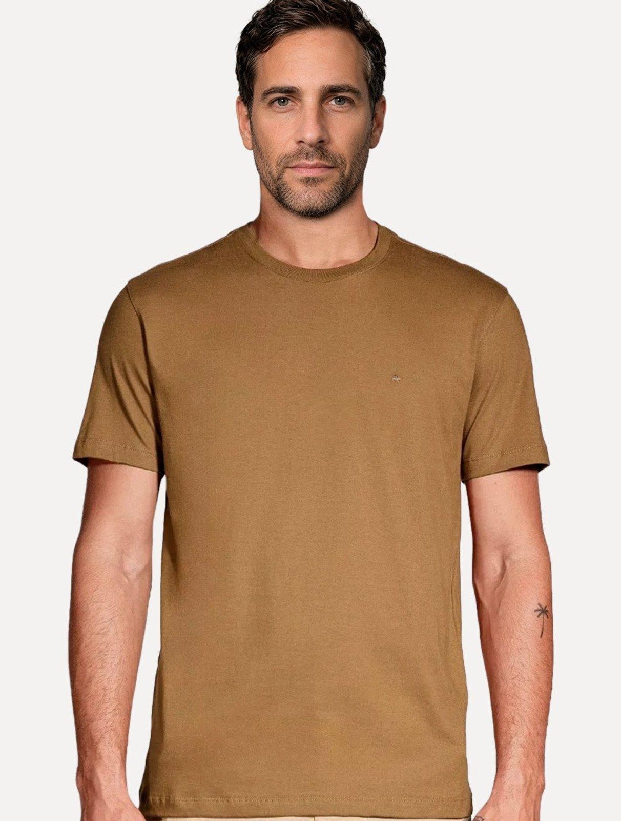 Camiseta Aramis Masculina Basic Lisa Mono Logo Marrom Médio