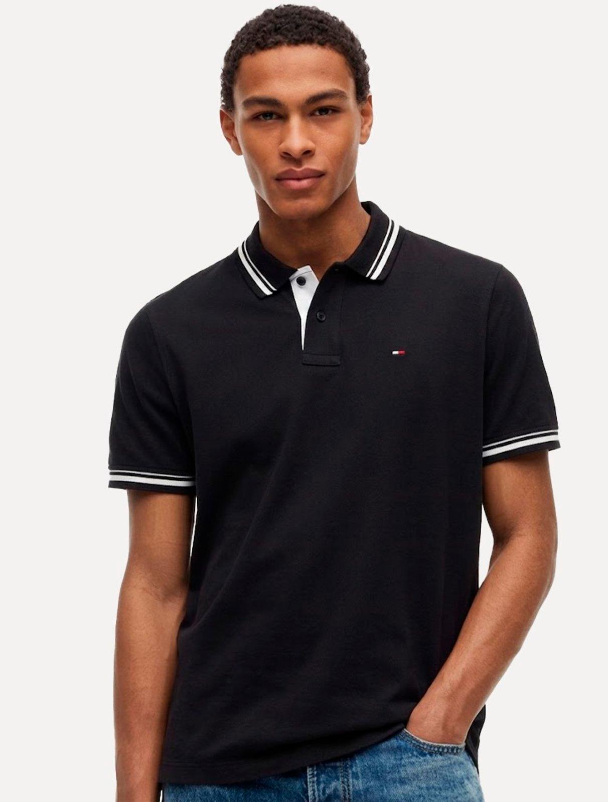 Polo Tommy Jeans Masculina Piquet Regular Tipped Preto