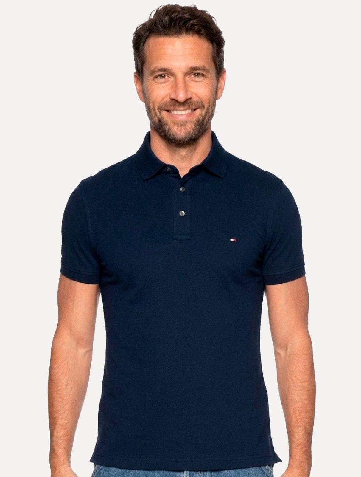 Polo Tommy Hilfiger Masculina Slim Piquet 1985 Azul Escuro