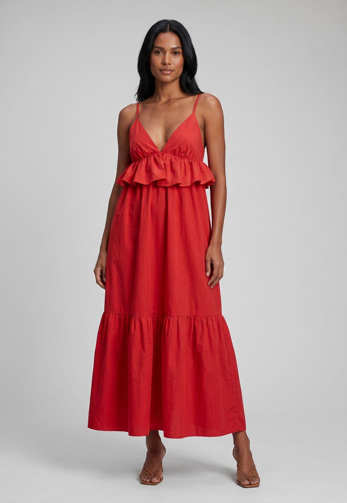 Vestido Feminino FARM Babados Vermelho