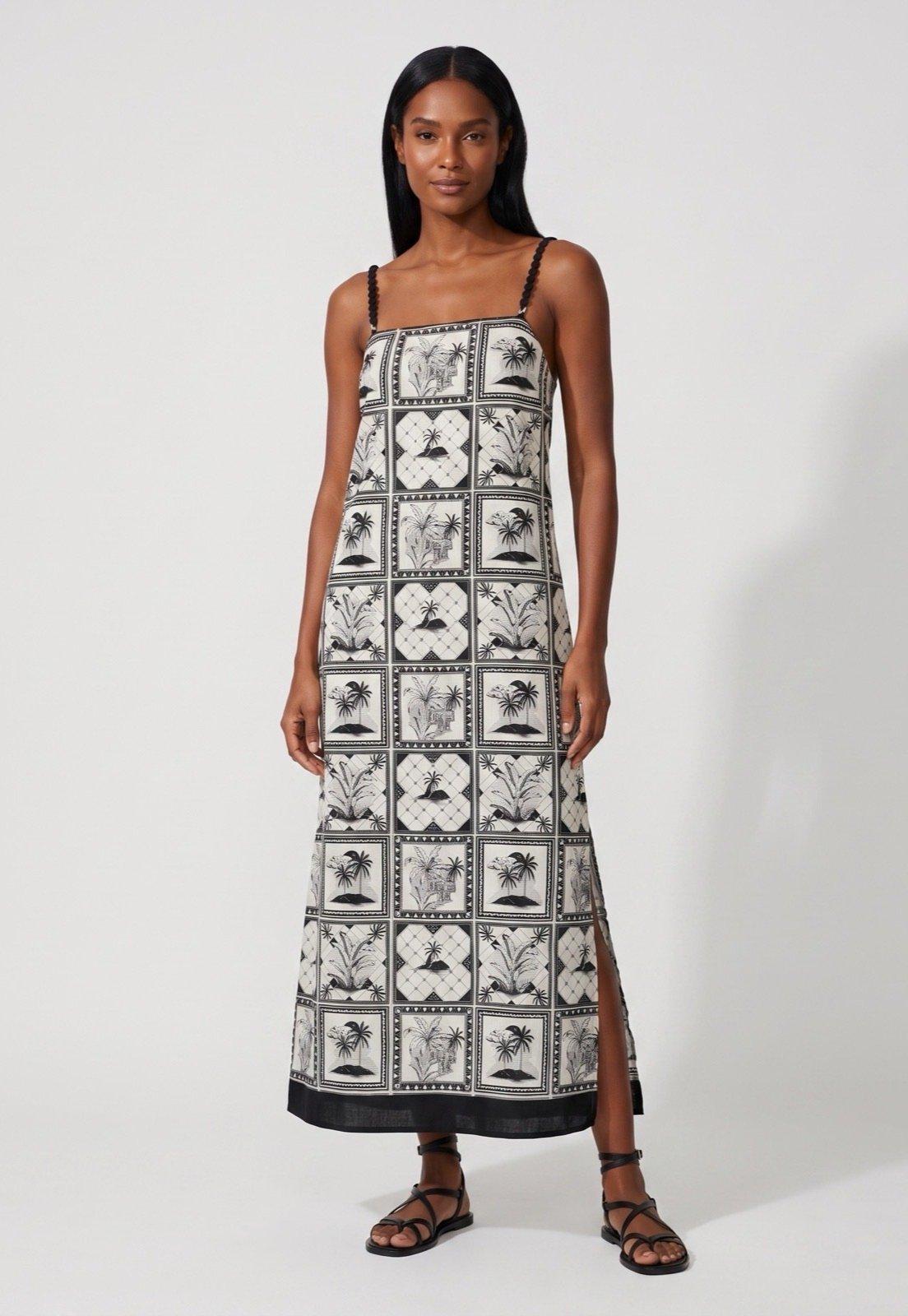 Vestido Feminino FARM Longo Estampado Branco