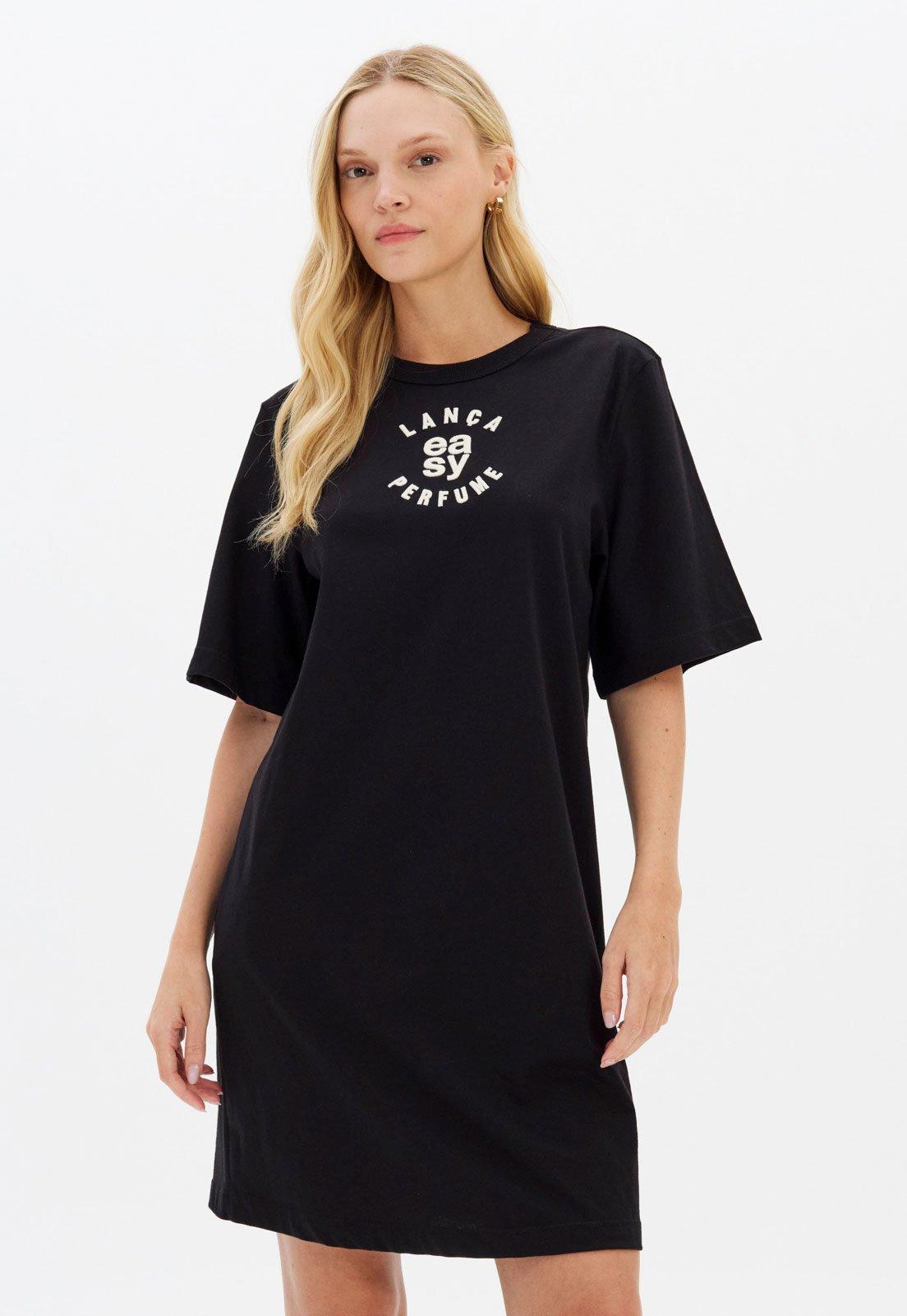 Vestido Feminino Lança Perfume Estampa Frontal Preto