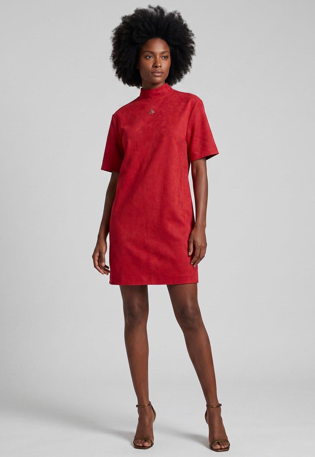 Vestido Feminino Lança Perfume Decote Alto Manga Curta Vermelho