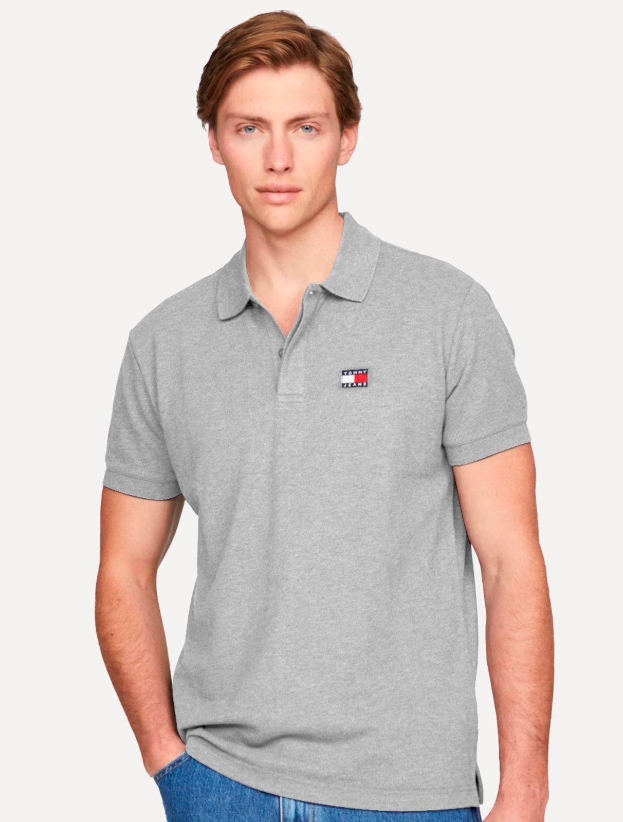 Polo Tommy Jeans Regular Heather XS Badge Cinza Mescla