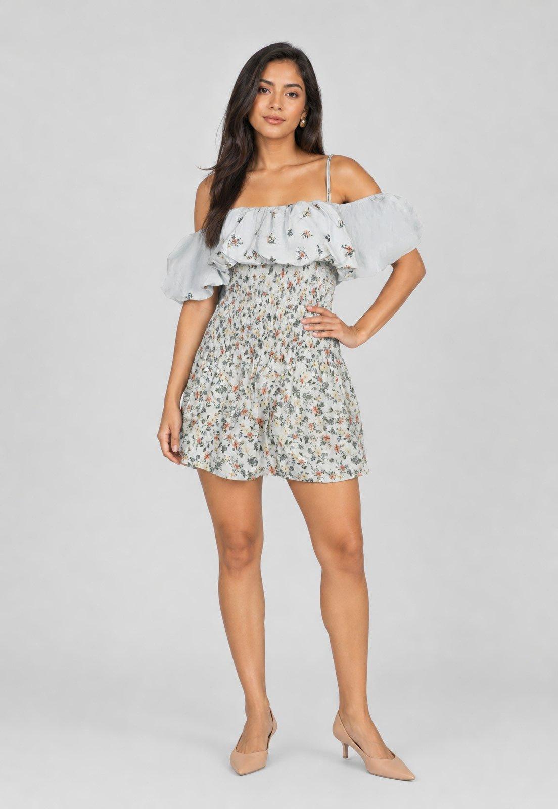Vestido Feminino FARM Curto Floral do Campo Azul