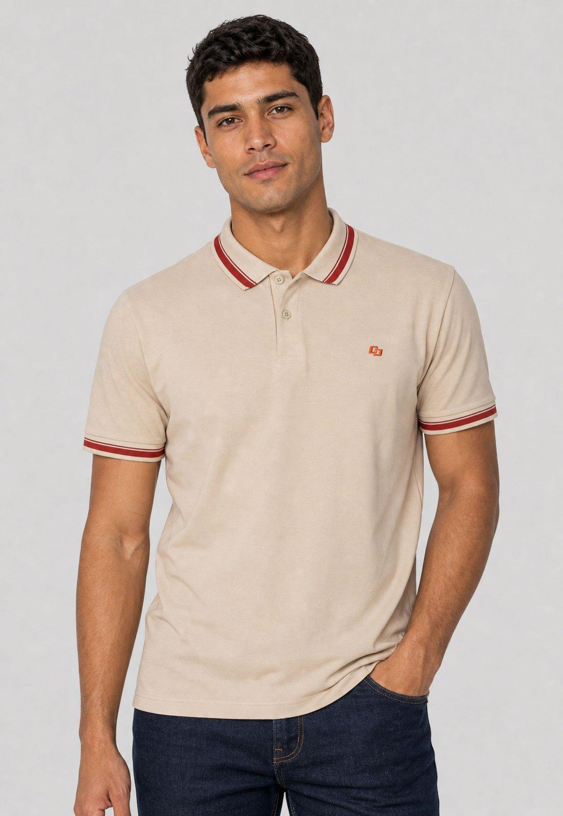 Polo Masculina Colcci Detalhe Gola Bege