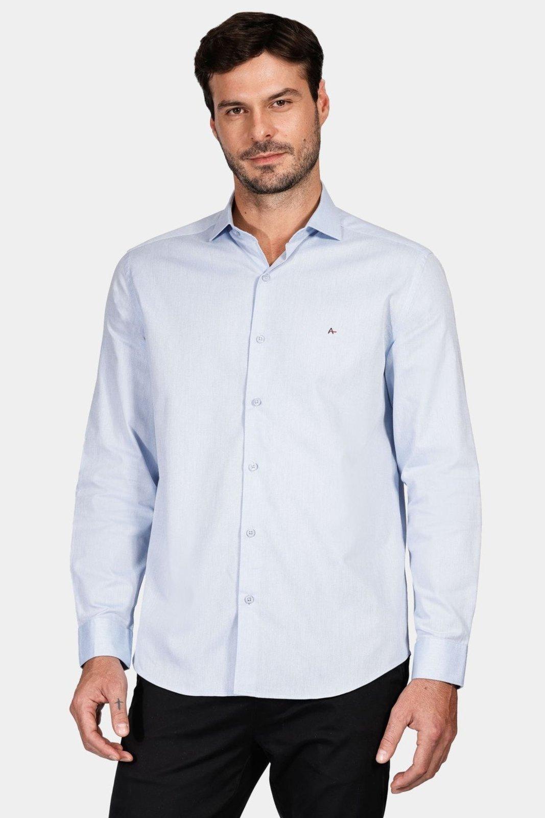 Camisa Regular Tricoline Maquinetado Fio 40 Azul