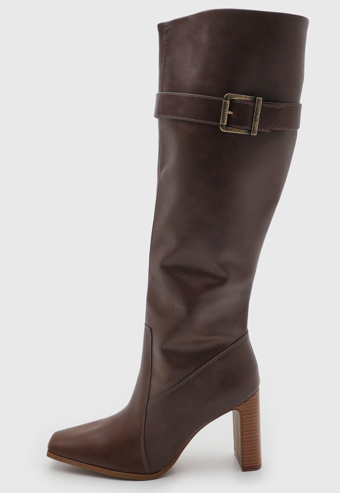 Bota Cano Alto Feminina Vizzano Salto Alto Marrom