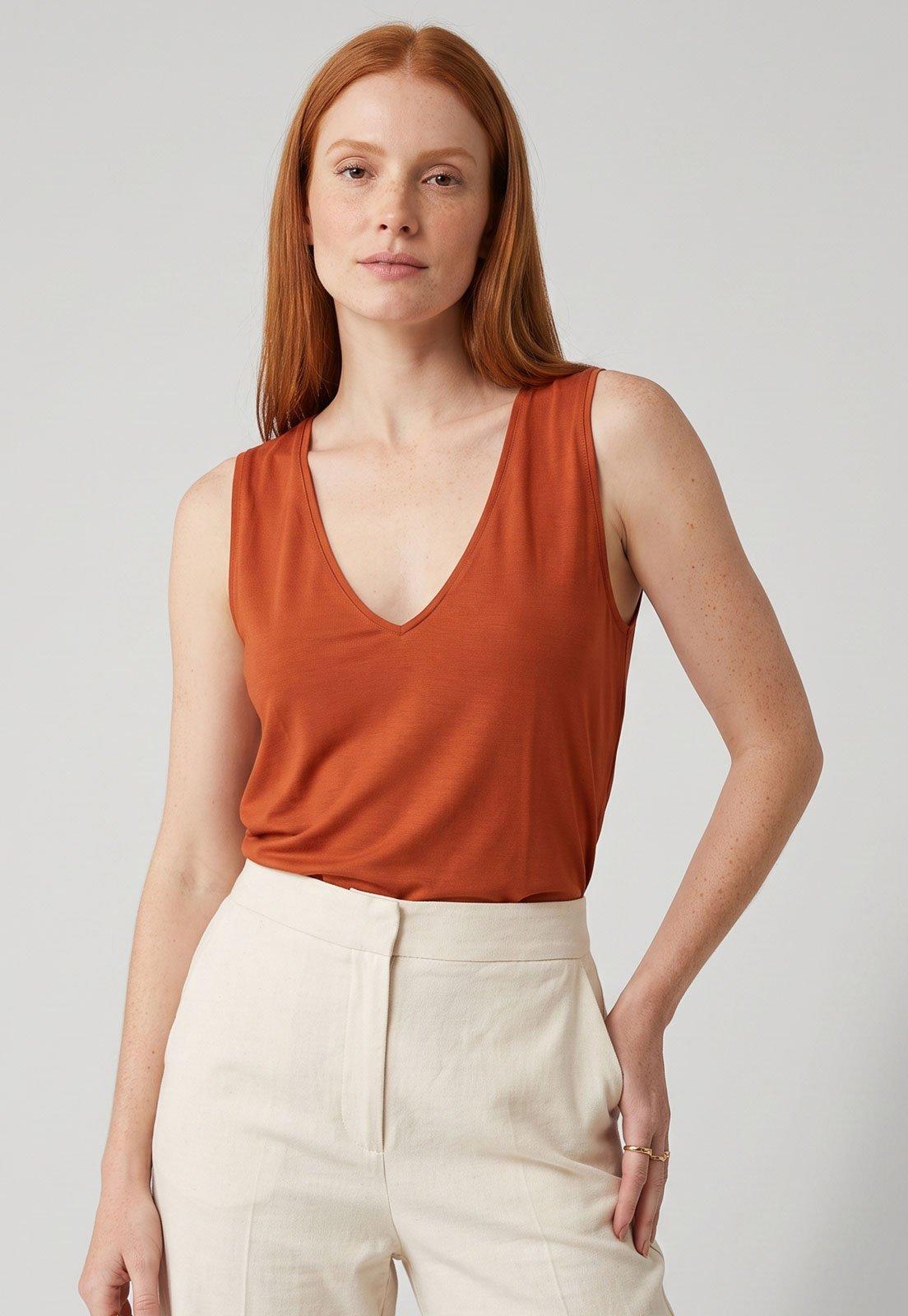 Blusa Feminina Lança Perfume Decote V Laranja