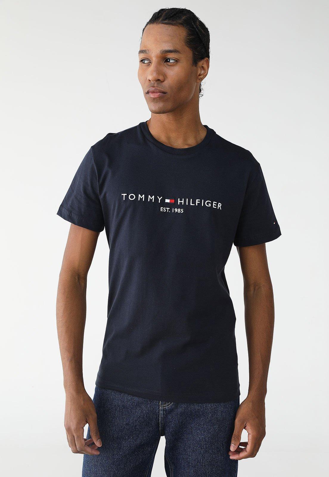 Camiseta Tommy Hilfiger Reta Logo Azul-Marinho
