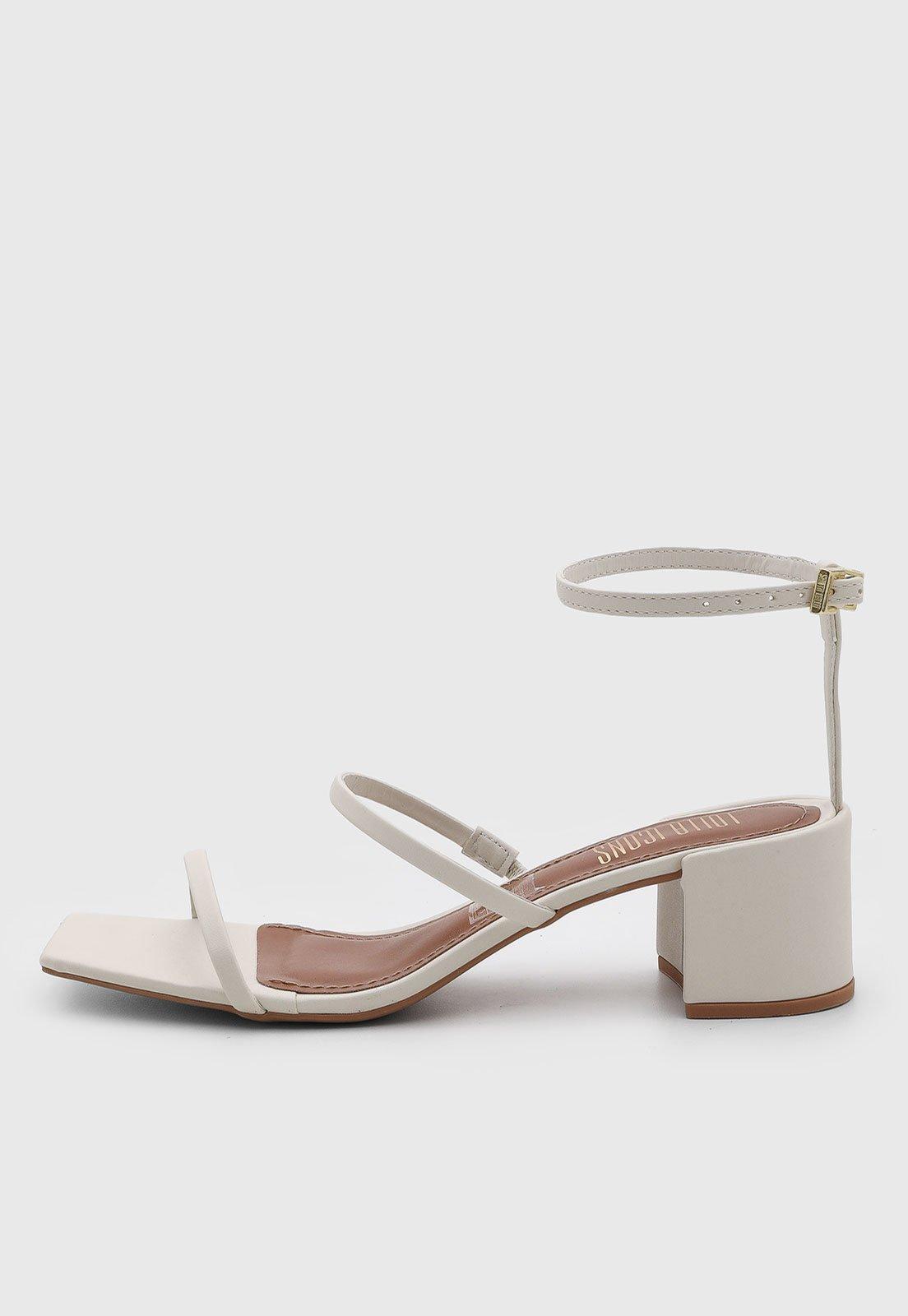 Sandália Feminina Santa Lolla Salto Bloco Tiras Finas Off-White