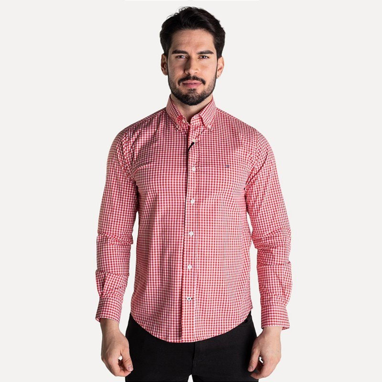 Camisa Tommy Hilfiger Xadrez Custom Fit Vermelho