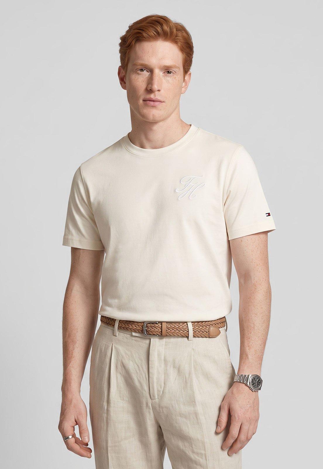 Camiseta Masculina Tommy Hilfiger Básica Algodão Off-White